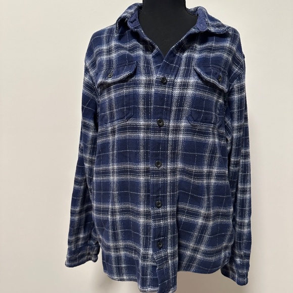 *WOOLRICH* Blue x Whiten Plaid Button Up Jacket Size Large - Picture 1 of 7